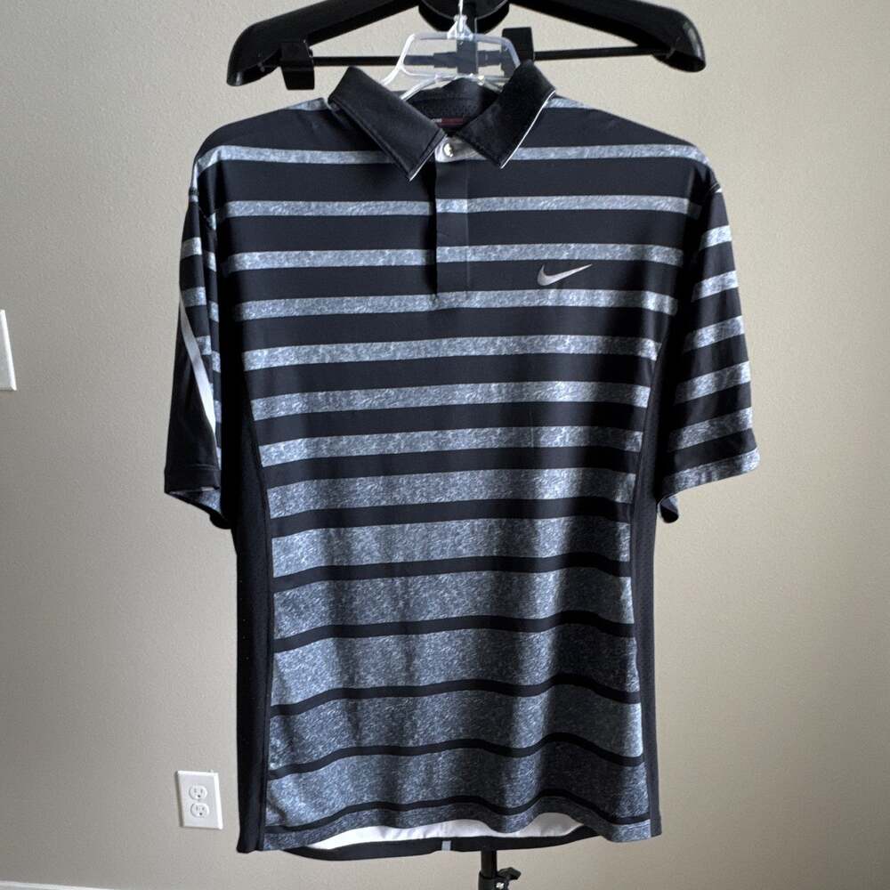 Nike Tiger Woods Collection Dri-FIT Men's L Black/Gray Striped Golf Polo